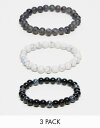 エイソス 【送料無料】 エイソス メンズ ブレスレット・バングル・アンクレット アクセサリー ASOS DESIGN 3-pack beaded bracelets set in monochrome tones Multi