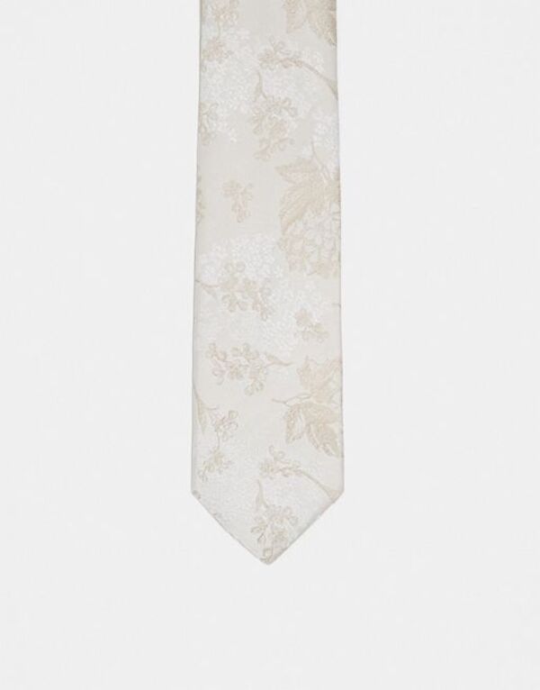 yz GC\X Y lN^C ANZT[ ASOS DESIGN slim tie with floral pattern in cream CREAM