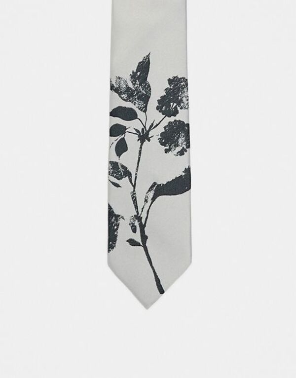 yz GC\X Y lN^C ANZT[ ASOS DESIGN slim tie with flower print in beige BEIGE