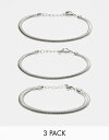 エイソス 【送料無料】 エイソス メンズ ブレスレット・バングル・アンクレット アクセサリー ASOS DESIGN 3 pack snake chain bracelet in silver tone SILVER