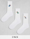  エイソス メンズ 靴下 アンダーウェア ASOS DESIGN 3 pack socks with dinosaur embroidery in white WHITE