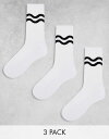  エイソス メンズ 靴下 アンダーウェア ASOS DESIGN 3 pack socks with wiggle stripe design in white WHITE