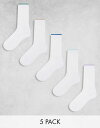  エイソス メンズ 靴下 アンダーウェア ASOS DESIGN 5 pack socks with contrast welt in white WHITE