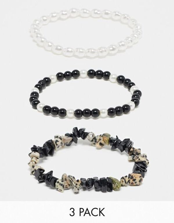 エイソス 【送料無料】 エイソス メンズ ブレスレット・バングル・アンクレット アクセサリー ASOS DESIGN 3 pack faux pearl and black chip beaded bracelet Multi