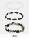 エイソス 【送料無料】 エイソス メンズ ブレスレット・バングル・アンクレット アクセサリー ASOS DESIGN 3 pack faux pearl and black chip beaded bracelet Multi