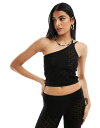 【送料無料】 ミスセルフフリッジ レディース シャツ トップス Miss Selfridge crochet one shoulder cami top in black - part of a set Black(4)