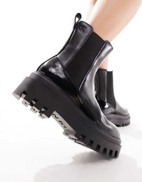 【送料無料】 カルバンクライン レディース ブーツ・レインブーツ シューズ Calvin Klein Jeans chunky chelsea boots in black Triple Black
