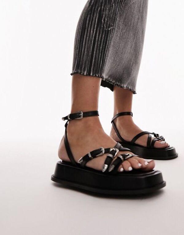  トップショップ レディース サンダル シューズ Topshop Kayla leather strappy sandals with buckle detail in black Black