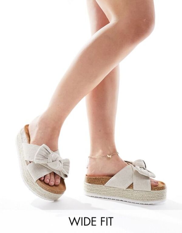 【送料無料】 エイソス レディース サンダル シューズ ASOS DESIGN Wide Fit Thankful bow detail flatform sandals in natural fabrication Natural fabrication