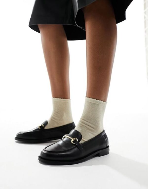  ウォークロンドン レディース スリッポン・ローファー シューズ Walk London Rhea trim loafers in black leather Black