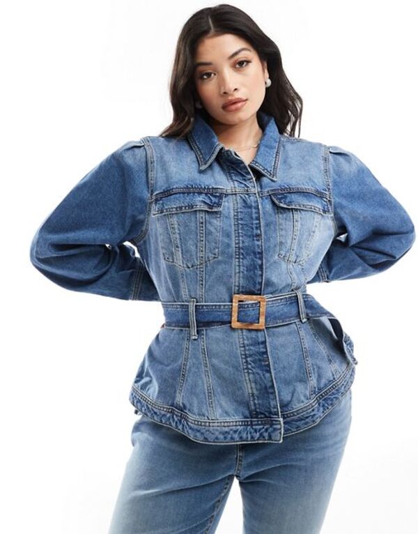 リバーアイランド 【送料無料】 リバーアイランド レディース ジャケット・ブルゾン アウター River Island Plus denim jacket with belted waist detail in blue DENIM - MEDIUM