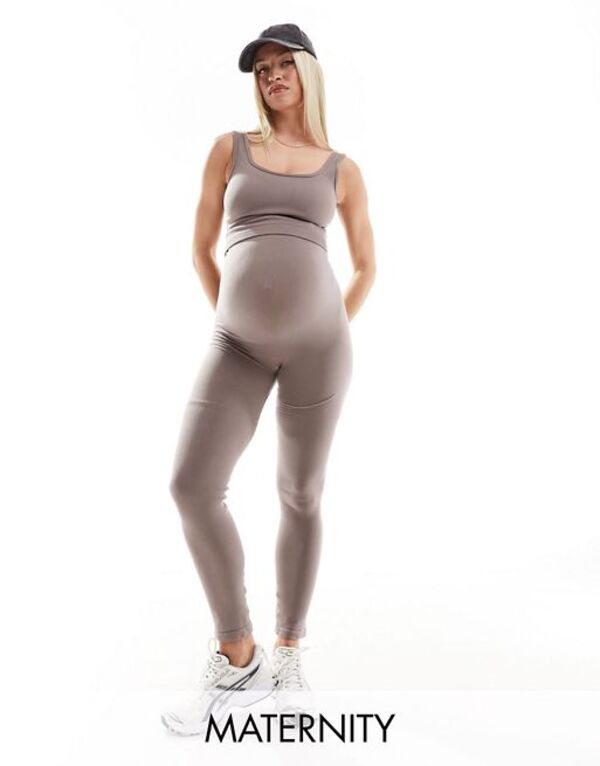 yz }}CVAX fB[X MX {gX Mamalicious Maternity over the bump seamless ribbed legging in taupe - part of a set Taupe