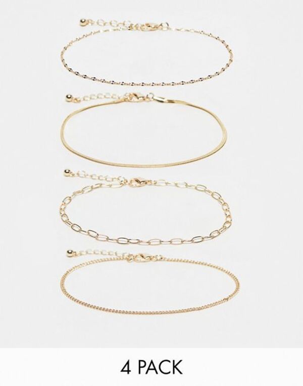 エイソス 【送料無料】 エイソス レディース ブレスレット・バングル・アンクレット アクセサリー ASOS DESIGN Curve pack of 4 anklets with chain design in gold tone Gold