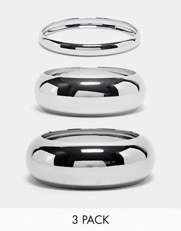 【送料無料】 トップショップ レディース ブレスレット バングル アンクレット アクセサリー Topshop Bondi pack of 3 bangles in silver tone SILVER