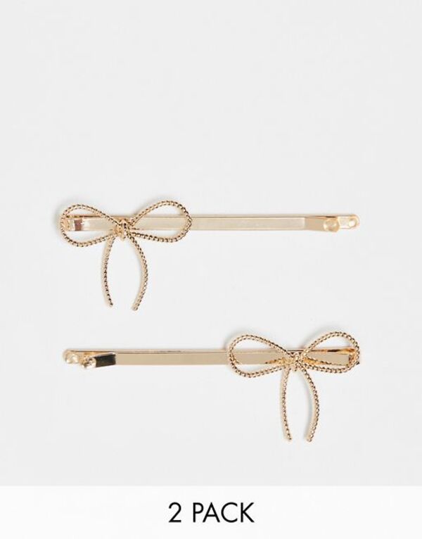 エイソス   ヘアアクセサリー 【送料無料】 エイソス レディース ヘアアクセサリー アクセサリー ASOS DESIGN pack of 2 hair clips with bow design in gold tone Gold