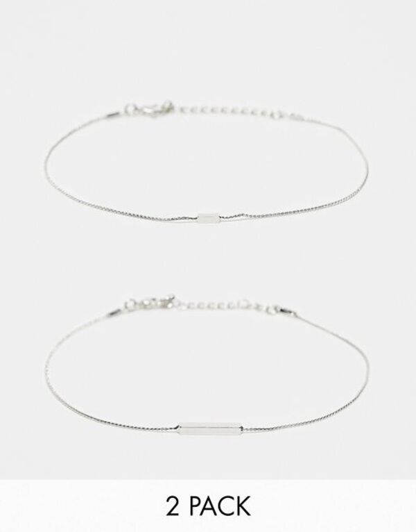 エイソス 【送料無料】 エイソス レディース ブレスレット・バングル・アンクレット アクセサリー ASOS DESIGN pack of 2 anklets with bar detail in silver tone Silver