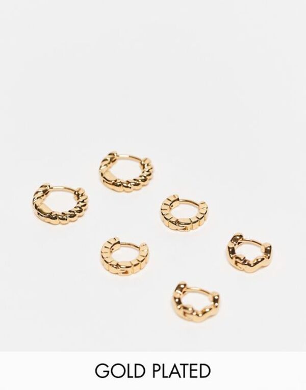 エイソス 【送料無料】 エイソス レディース ピアス・イヤリング アクセサリー ASOS DESIGN 14k gold plated pack of 3 clicker hoop earrings in mixed design Gold