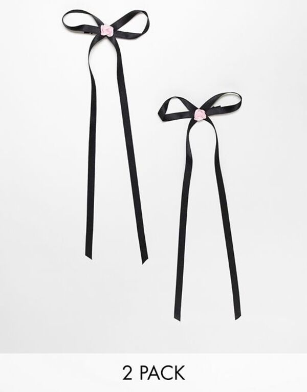 エイソス   ヘアアクセサリー 【送料無料】 エイソス レディース ヘアアクセサリー アクセサリー ASOS DESIGN pack of 2 bow hair clips with rose detail in black Black