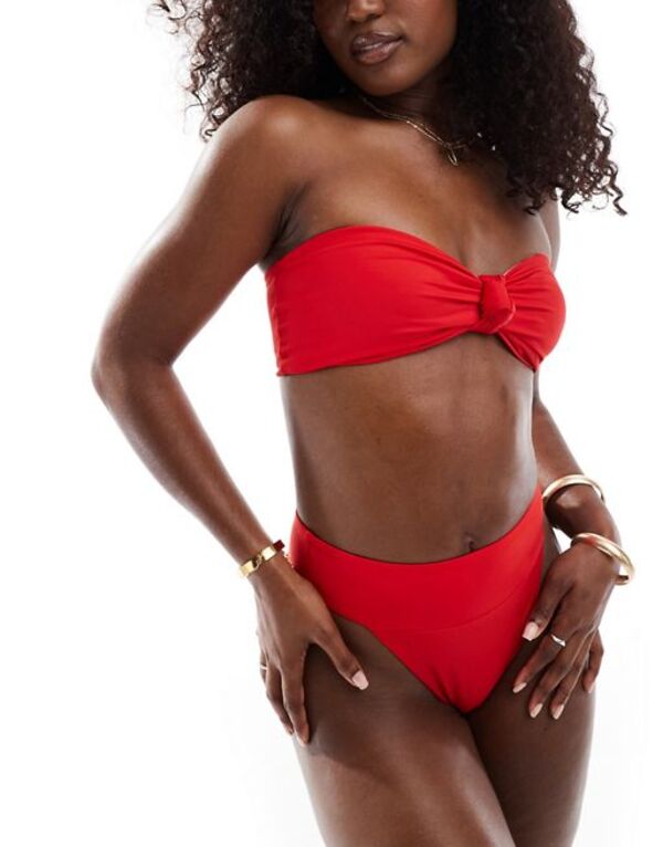 【送料無料】 エイソス レディース トップのみ 水着 ASOS DESIGN Maya mix and match knot bandeau bikini top in red RED