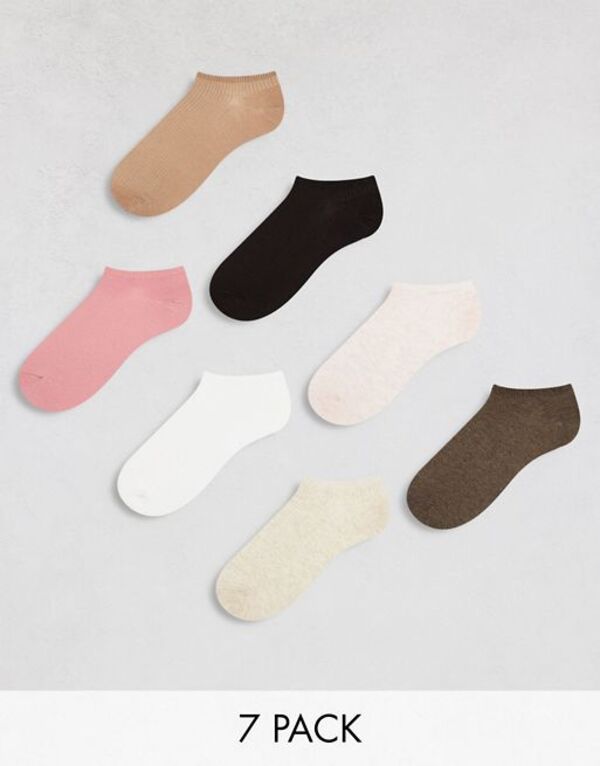 yz fbNX fB[X C A_[EFA Lindex 7 pack rib sneaker socks in multi neutrals Multi