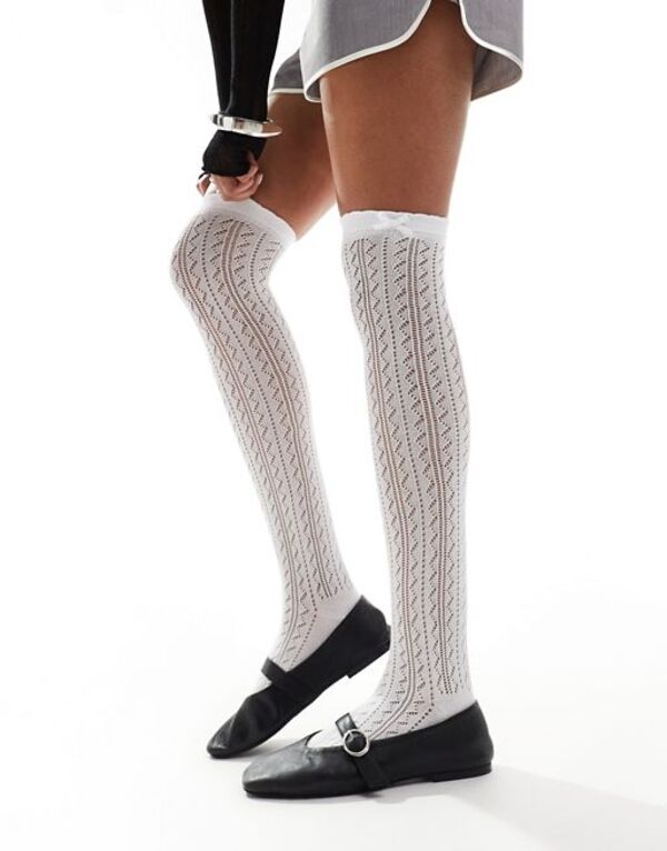 yz R[W fB[X C A_[EFA COLLUSION high knee pointelle socks with bow in white white