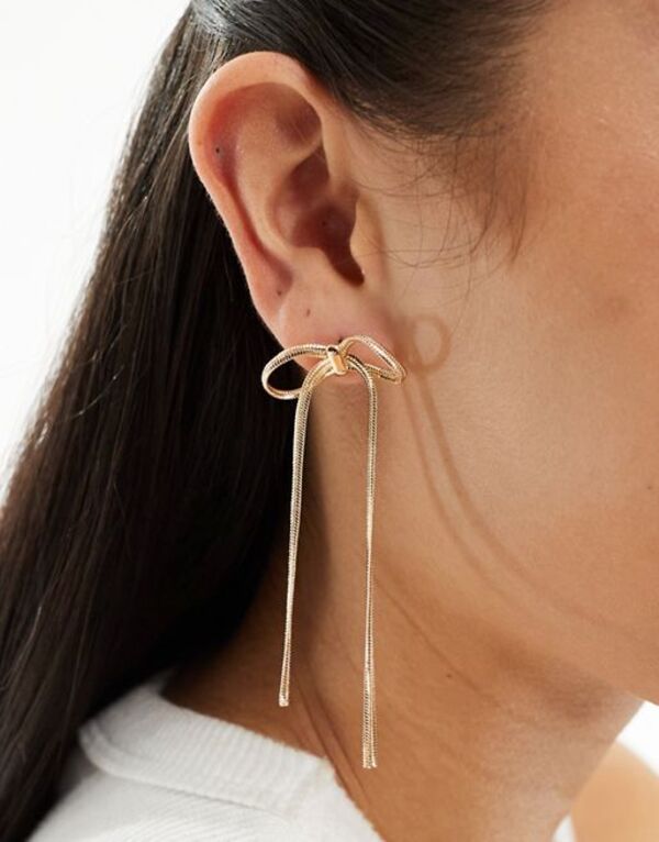 エイソス 【送料無料】 エイソス レディース ピアス・イヤリング アクセサリー ASOS DESIGN drop earrings with bow chain design in gold tone Gold
