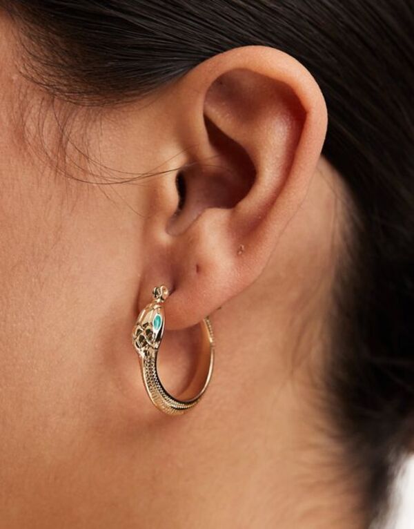 エイソス 【送料無料】 エイソス レディース ピアス・イヤリング アクセサリー ASOS DESIGN hoop earrings with snake enamel detail in gold tone Gold