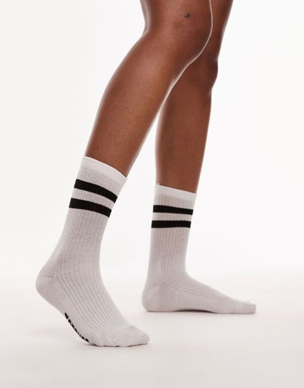 yz gbvVbv fB[X C A_[EFA Topshop sporty ribbed socks with black stripes in white Black stripe