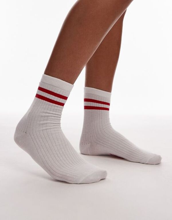 yz gbvVbv fB[X C A_[EFA Topshop sporty ribbed socks with red stripes in white Red stripe