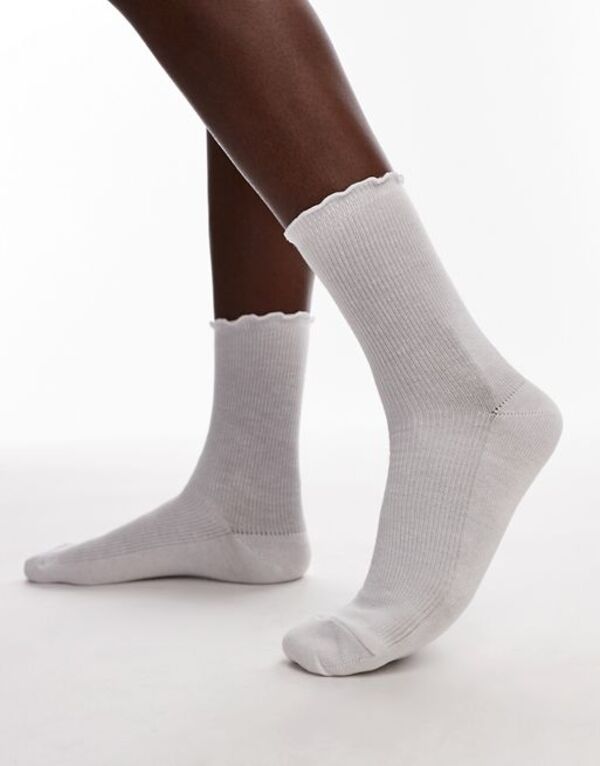 yz gbvVbv fB[X C A_[EFA Topshop ribbed ruffle socks in white WHITE