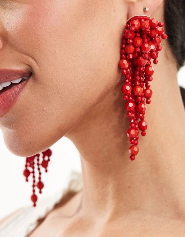 エイソス 【送料無料】 エイソス レディース ピアス・イヤリング アクセサリー ASOS DESIGN drop earrings with waterfall bead detail in red Red