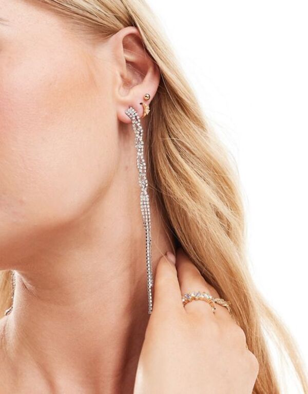 エイソス 【送料無料】 エイソス レディース ピアス・イヤリング アクセサリー ASOS DESIGN drop earrings with plait simple crystal drench design in silver tone Silver