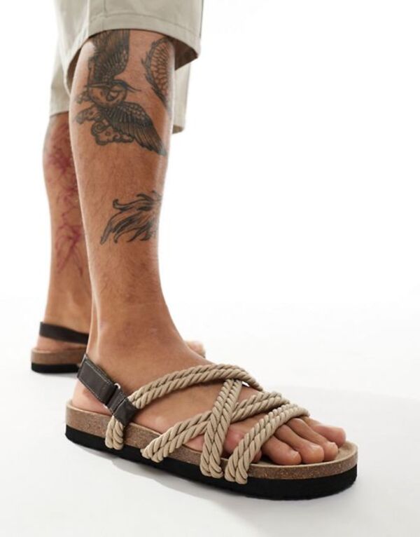  エイソス メンズ サンダル シューズ ASOS DESIGN cross strap rope sandals in stone and brown mix STONE