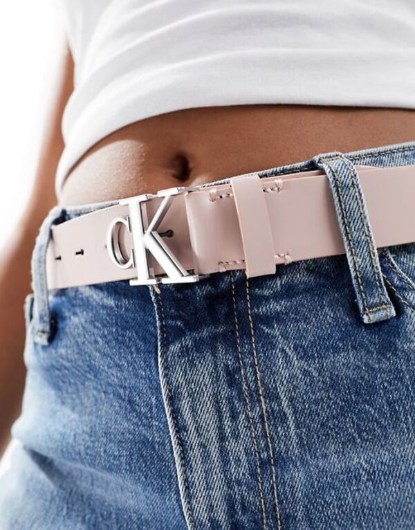 カルバンクライン ベルト（レディース） 【送料無料】 カルバンクライン レディース ベルト アクセサリー Calvin Klein Jeans leather monogram 30mm belt in light pink Pale Conch