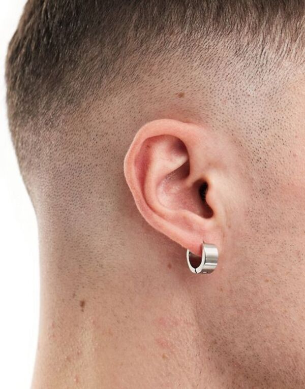 エイソス 【送料無料】 エイソス メンズ ピアス・イヤリング アクセサリー ASOS DESIGN waterproof stainless steel chunky hoop earrings with texture in silver tone SILVER