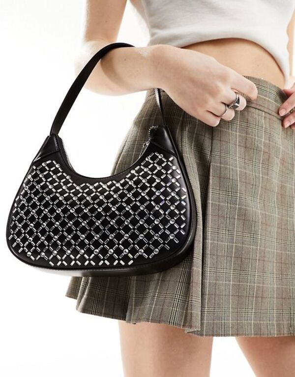 【送料無料】 エイソス レディース ショルダーバッグ バッグ ASOS DESIGN scoop shoulder bag with hotfix diamante in black Black