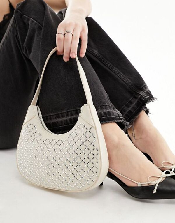 【送料無料】 エイソス レディース ショルダーバッグ バッグ ASOS DESIGN scoop shoulder bag with hotfix diamante in cream CREAM