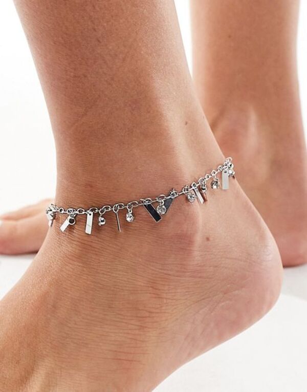 エイソス 【送料無料】 エイソス レディース ブレスレット・バングル・アンクレット アクセサリー ASOS DESIGN anklet with crystal and rectangle charm design in silver tone Silver