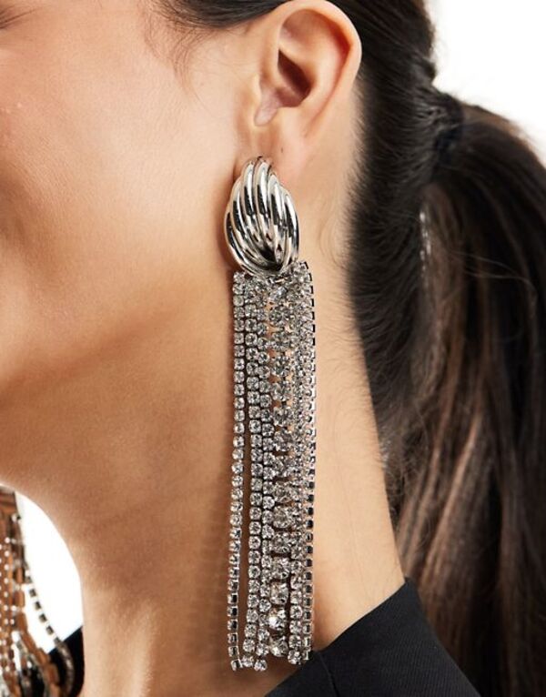 エイソス 【送料無料】 エイソス レディース ピアス・イヤリング アクセサリー ASOS DESIGN drop earrings with crystal drench design in silver tone Silver