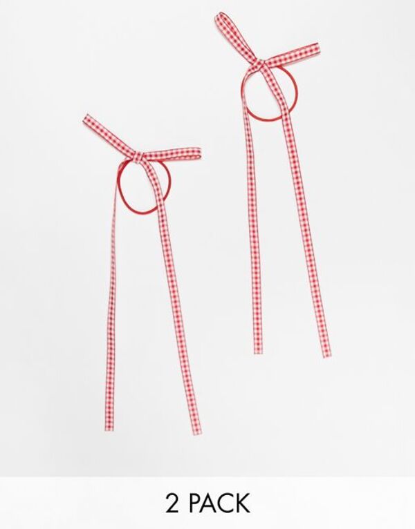  エイソス レディース ヘアアクセサリー アクセサリー ASOS DESIGN pack of 2 hair elastics with bow detail in gingham Multi