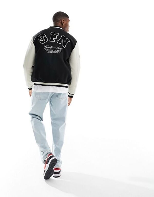  グッドフォーナッシング メンズ コート アウター Good For Nothing logo varsity jacket in black and cream Black