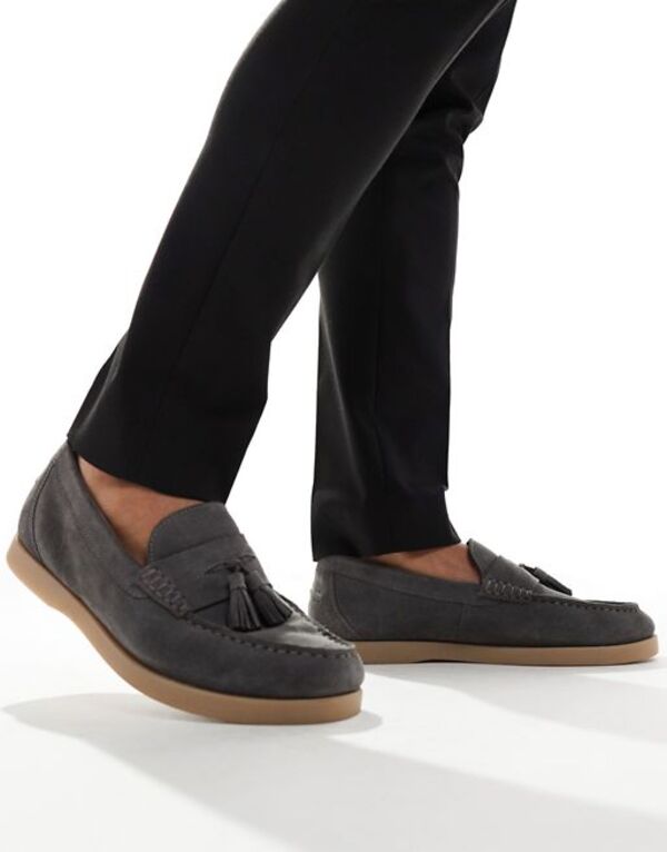 【送料無料】 エイソス メンズ デッキシューズ シューズ ASOS DESIGN boat shoes in gray suede with natural sole Gray