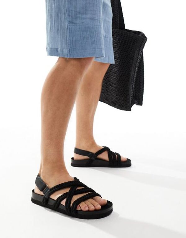  エイソス メンズ サンダル シューズ ASOS DESIGN cross strap rope sandals in triple black Black