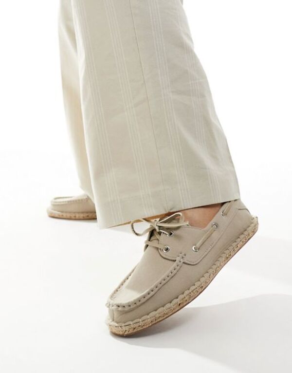 【送料無料】 エイソス メンズ デッキシューズ シューズ ASOS DESIGN boat shoe espadrilles in stone canvas STONE