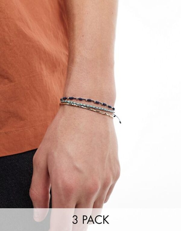 エイソス 【送料無料】 エイソス メンズ ブレスレット・バングル・アンクレット アクセサリー ASOS DESIGN 3 pack skinny cord and chain bracelet set in multi Multi