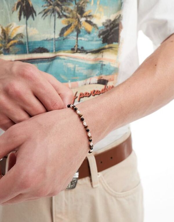 エイソス 【送料無料】 エイソス メンズ ブレスレット・バングル・アンクレット アクセサリー ASOS DESIGN bead and pearl mix bracelet in brown tone BROWN