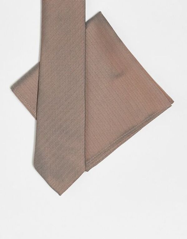 yz GC\X Y lN^C ANZT[ ASOS DESIGN tie and pocket square in taupe Taupe