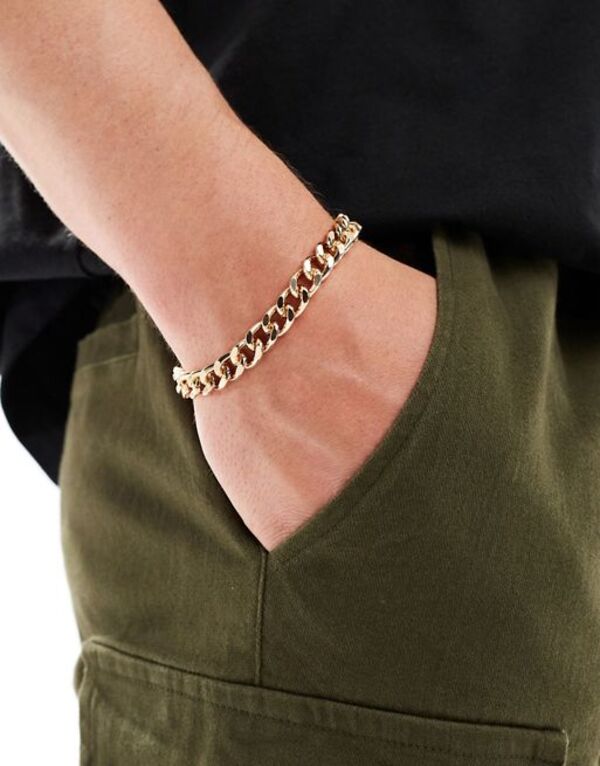 エイソス 【送料無料】 エイソス メンズ ブレスレット・バングル・アンクレット アクセサリー ASOS DESIGN midweight chain bracelet in gold tone GOLD