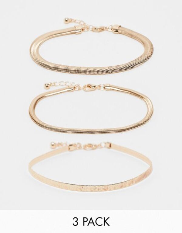 エイソス 【送料無料】 エイソス メンズ ブレスレット・バングル・アンクレット アクセサリー ASOS DESIGN 3 pack snake chain bracelet in gold GOLD