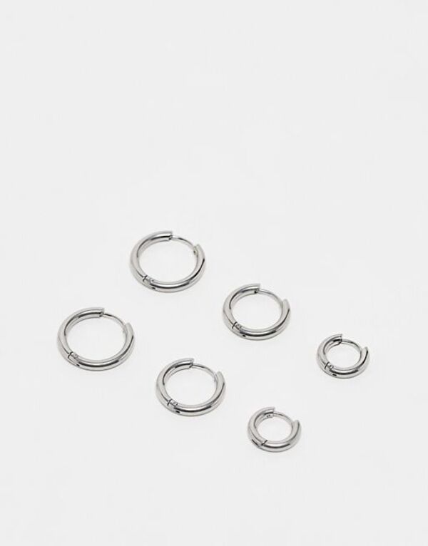エイソス 【送料無料】 エイソス メンズ ピアス・イヤリング アクセサリー ASOS DESIGN 3-pack 9mm and 12mm and 14mm waterproof stainless steel hoop earrings pack in silver SILVER